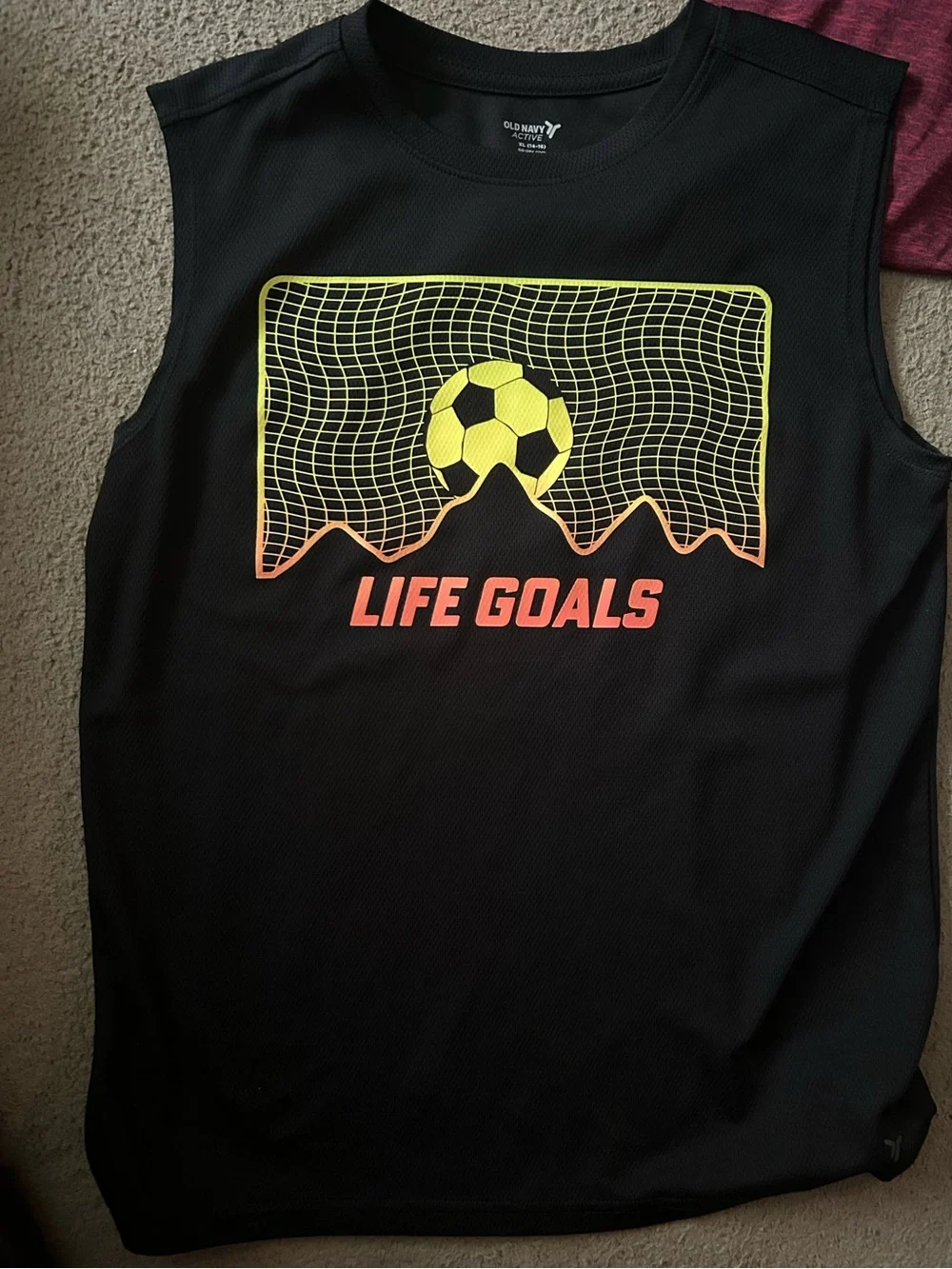 Old Navy Black Sleeveless Soccer 'Life Goals' Graphic Tank